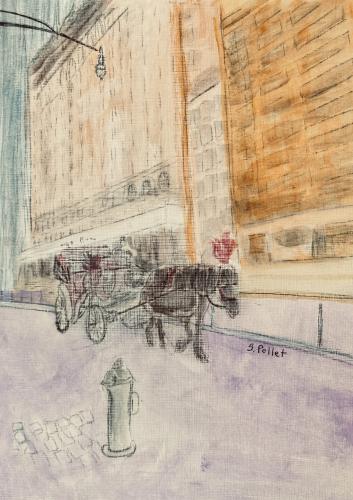 NYC Series:  On Side of Plaza Hotel9” X 12”Acrylic, Gouache, Pastel Pencils, Ink and Graphite