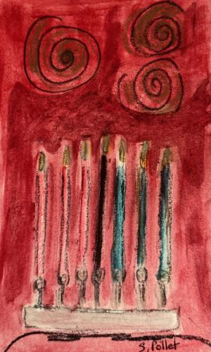 Kwanzaa Candles7” X 4”Acrylic, Gouache, Pastel Pencils, Ink and Graphite