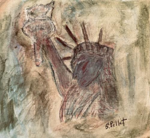Statue of Liberty in Repose9” X 12”Acrylic, Gouache, Pastel Pencils, Ink and Graphite