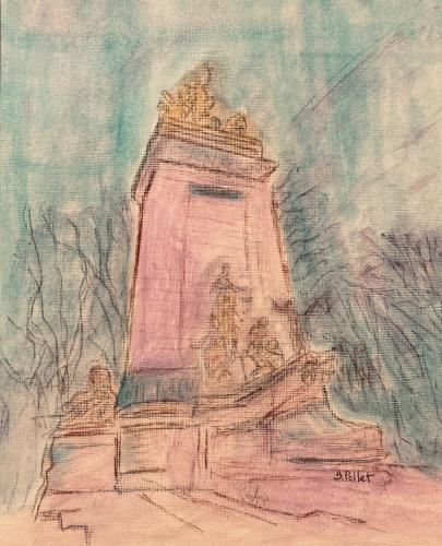 NYC Central Park Statue9” X 12”Acrylic, Gouache, Pastel Pencils, Ink and Graphite