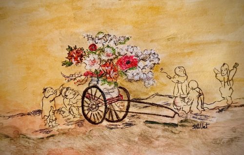 Asian Series: Flowers Are The Focal Point7”X10”Acrylics and Pastels on Paper