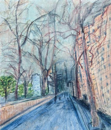 NYC Central Park South9” X 12”Acrylic, Gouache, Pastel Pencils, Ink and Graphite