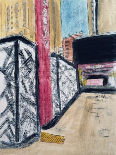 NYC West Side Parking Garage Entrance9” X 12”Acrylic, Gouache, Pastel Pencils, Ink and Graphite
