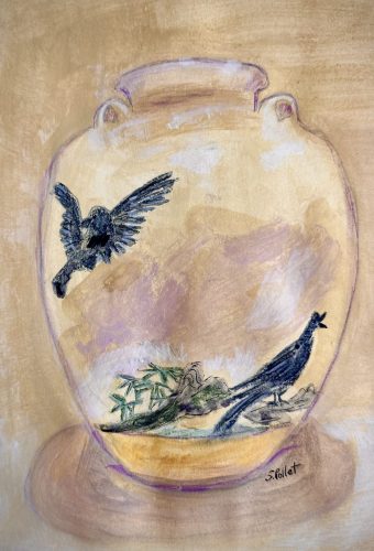 Asian Series:  Freedom in Birds7”X10”Acrylics and Pastels on Paper