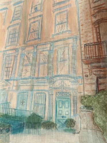 NYC East Side Townhouse9” X 12”Acrylic, Gouache, Pastel Pencils, Ink and Graphite