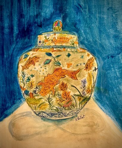 Asian Series:  A World In A Ginger Jar7”X10”Acrylics and Pastels on Paper