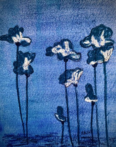 Floral Series: The Blues7”X10”Acrylics and Pastels on Paper