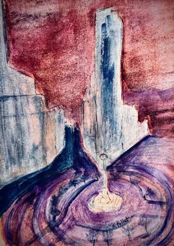 NYC Series: Columbus Circle7”X10”Acrylics and Pastels on Paper