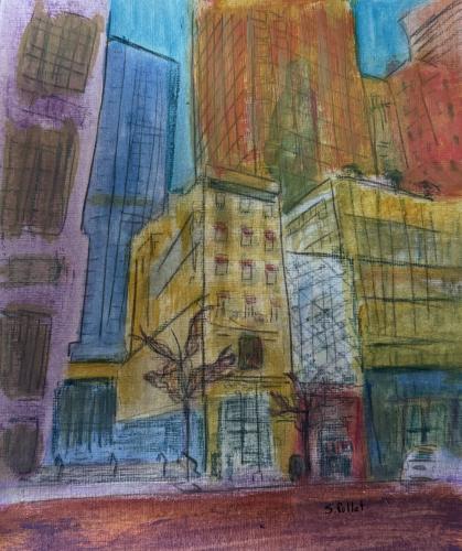 NYC: 57th Street9”X12”Acrylic, Gouache, Pastel Pencils