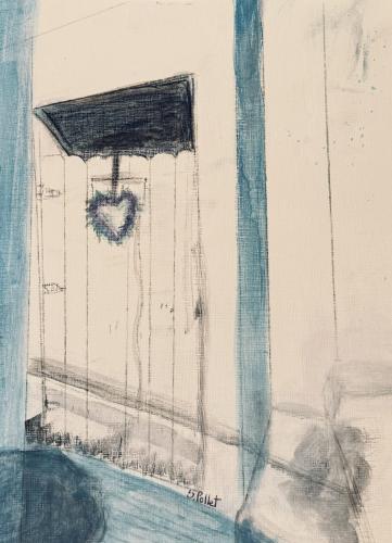 Weathered Door With Wreath9”X12”Acrylic, Gouache, Pastel Pencils
