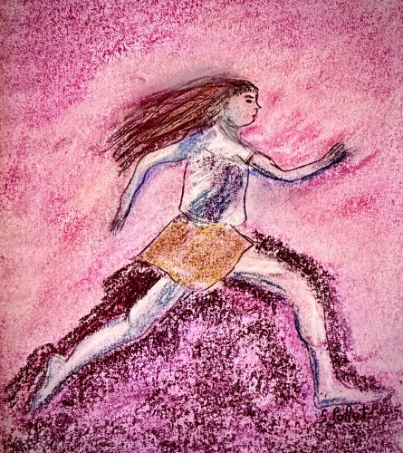 Running Like The Wind7”X10”Acrylics and Pastels on Paper