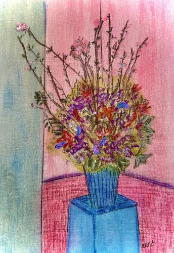 NYC Hospital Lobby Bouquet9”X12”Acrylic, Gouache, Pastel Pencils