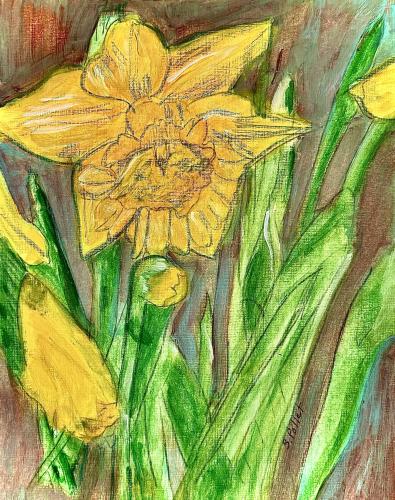 St. Patrick’s Day Daffodils9”X12”Acrylic, Gouache, Pastel Pencils