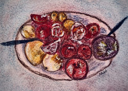 Fruit Flourish7”X10”Acrylics and Pastels on Paper