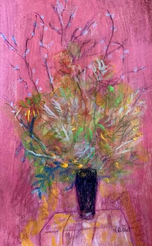 NYC Series:  Asia Gallery bouquet5.5”X 8.5”Acrylic, Gouache, Pastel Pencils