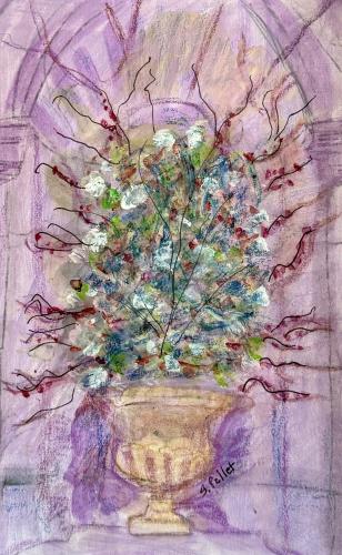 NYC Series: Flowers in the Lobby of the Metropolitan Museum of Art 5.5”X 8.5”Acrylic, Gouache, Pastel Pencils