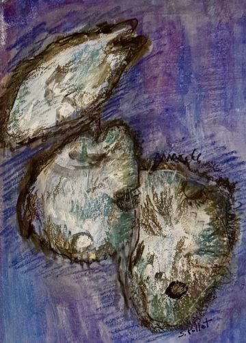 Coastal Oysters and Pearls7”X10”Acrylics and Pastels on Paper