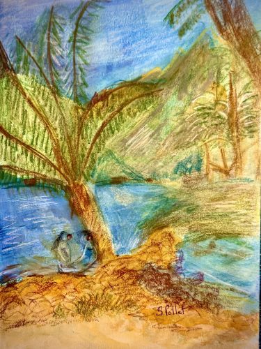 Under the Coconut Tree7”X10”Acrylics and Pastels on Paper