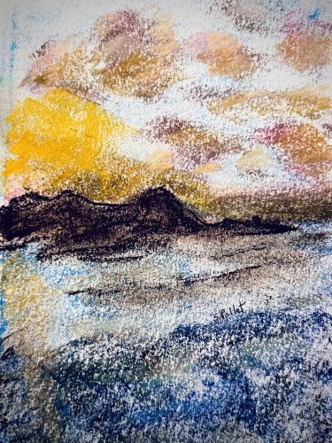Sunset in Yellows7”X10”Acrylics and Pastels on Paper