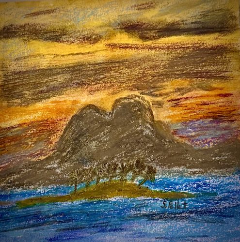 Sunset in Yellows and Orange7”X10”Acrylics and Pastels on Paper