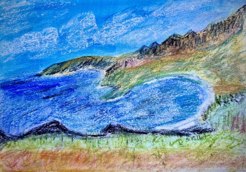 Curves of Blue7”X10”Acrylics and Pastels on Paper