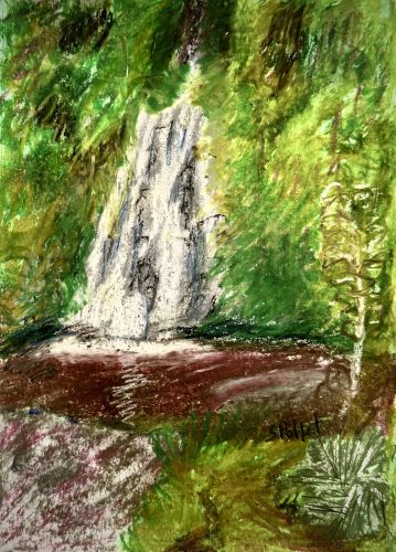 Waterfall Series: Down Into The Pool7”X10”Acrylics and Pastels on Paper