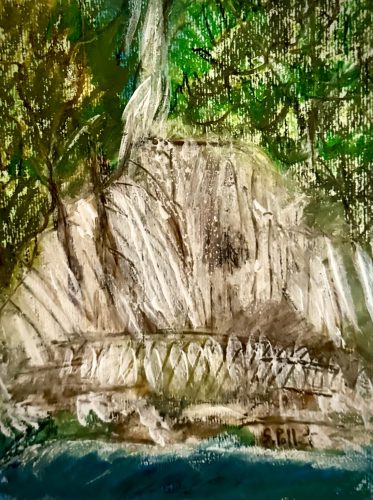 Waterfall Series: A Rush7”X10”Acrylics and Pastels on Paper