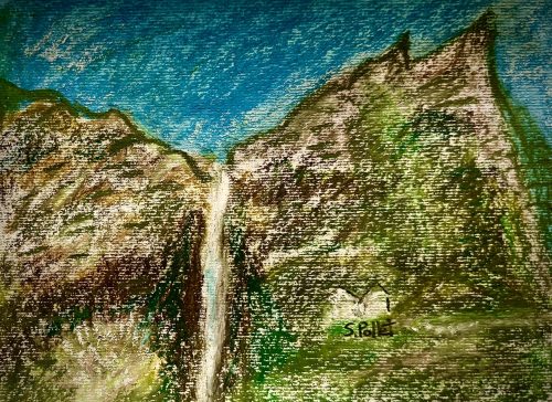 Waterfall Series: Mountain Water7”X10”Acrylics and Pastels on Paper