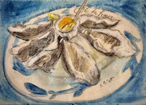 Oyster Magic6”X 8”Acrylics and Pastels on Handmade Paper