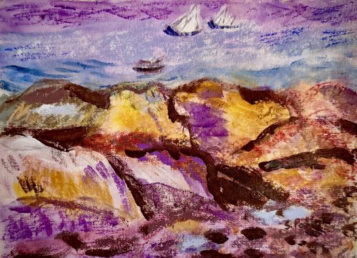 Rocks On The Edge6”X 8”Acrylics and Pastels on Handmade Paper
