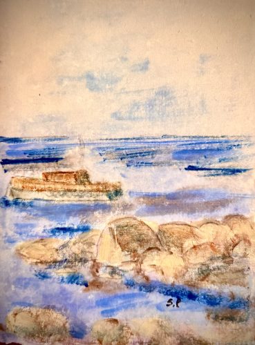 Boat View6”X 8”Acrylics and Pastels on Handmade Paper