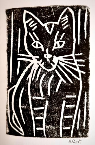 Crazy For CatsLinocut on 5” X 7”paper
