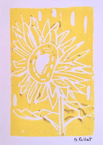 Sunflower Linocut on 5” X 7” paper
