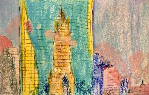 NYC Series:  Building Reflections5.5”X 8.5”Oil Pastels, Pastel Pencils, Acrylic