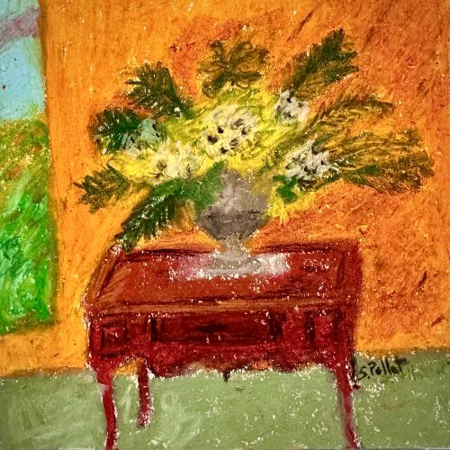 Hotel Floral Finery5.5” X 5.5”Oil Pastels, Pastel Pencils, Graphite