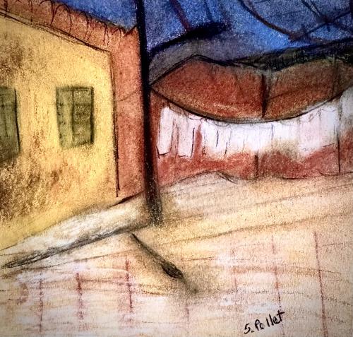 Clothesline Life5.9”X 5.9”Oil Pastels on Paper