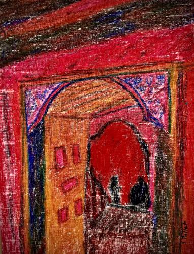 Doorway Drama9” X 12”Oil Pastels on Paper