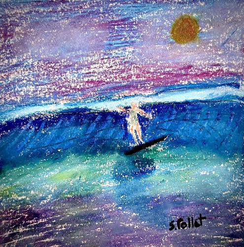 ‘Rockin” The Wave5.9”X 5.9”Oil Pastels on Paper