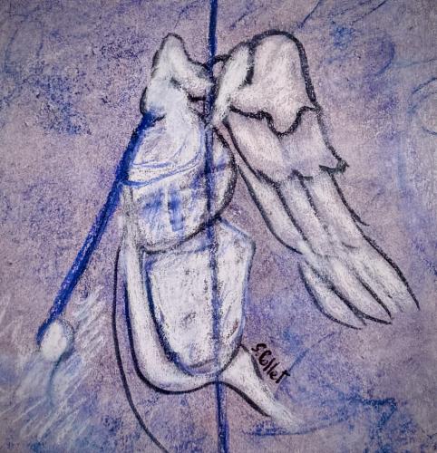 Angel on a Street Pole5.9”X 5.9”Oil Pastels and Pastel Pencils on Paper