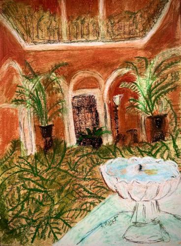 Courtyard 5.5” X 8.5”Oil Pastels and Pastel Pencils on Paper