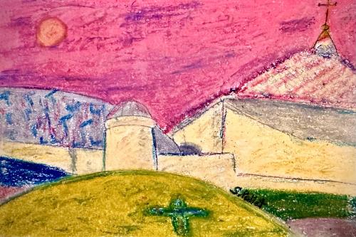 Moon Over Church Roofs5.5” X 8.5”Oil Pastels and Pastel Pencils on Paper