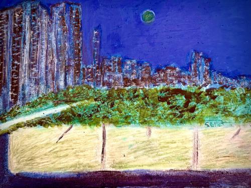 NYC Blue9” X 12”Acrylics, Pastels and Ink