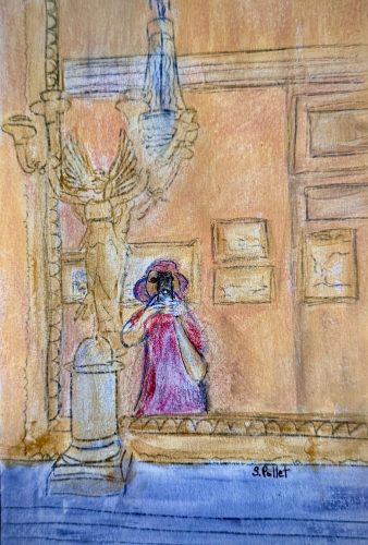 Photographing Beauty5.5” X 8.5”Acrylics and Pastels on Paper