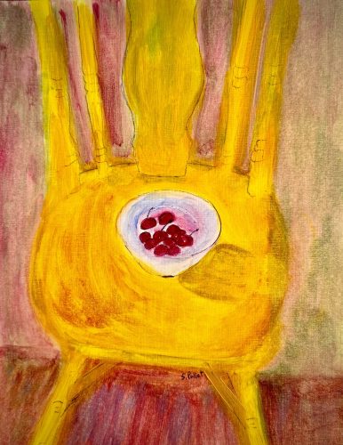 Cherries on Chair9”X12”Acrylic on Paper