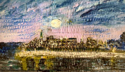 Manhattan Skyline Seen From Brooklyn9”X12”Acrylic on Cardboard