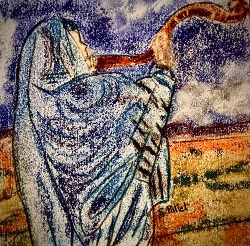 Shofar5.8”x 8.3”Acrylics and Pastels on Paper