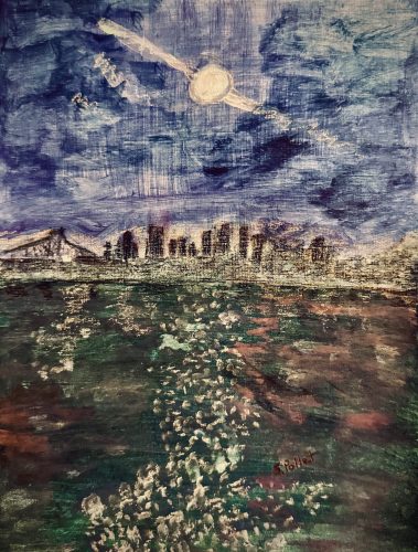 Looking East on the East River9”X12”Acrylics and Pastels on Paper