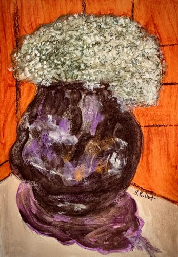 Dried Flowers in Free Style Pottery-NYC Restaurant5.8”x 8.3”Acrylics and Pastels on Paper