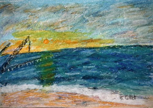 Dock Repair By Sunrise5.5”X 8.5”Acrylics and Pastels on Paper
