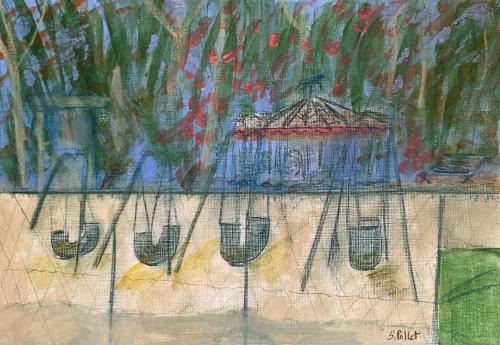 Batignolle Park, Paris9” X 12”Acrylic, Gouache, Pastel Pencils, and Graphite